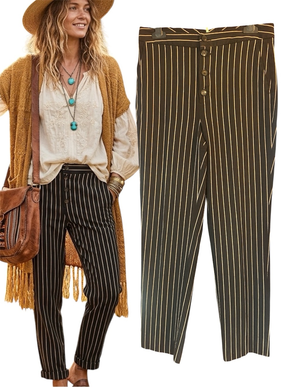 FREE PEOPLE Black Pinstripe Pants size small